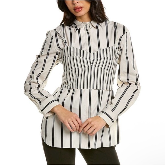 Theory Ventura Bustier & Button Front Combo Shirt-Large - Picture 1 of 11